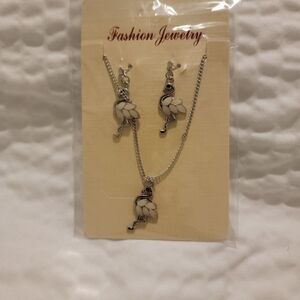 Fashion Womens Silver Cream Ostrich Adjustable Charm Necklace Earring Set
